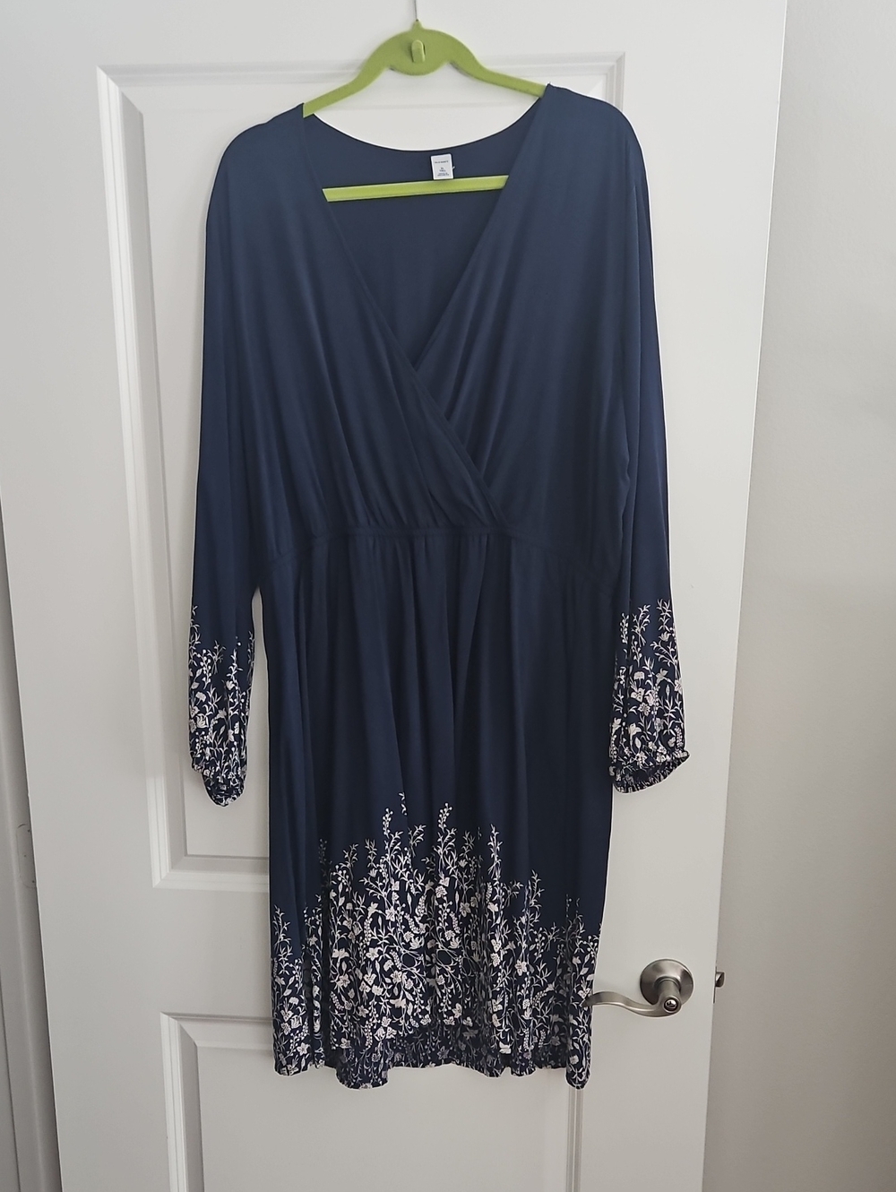 Tall Old Navy Navy Long Sleeve Mock Wrap Dress with Cream Floral Border